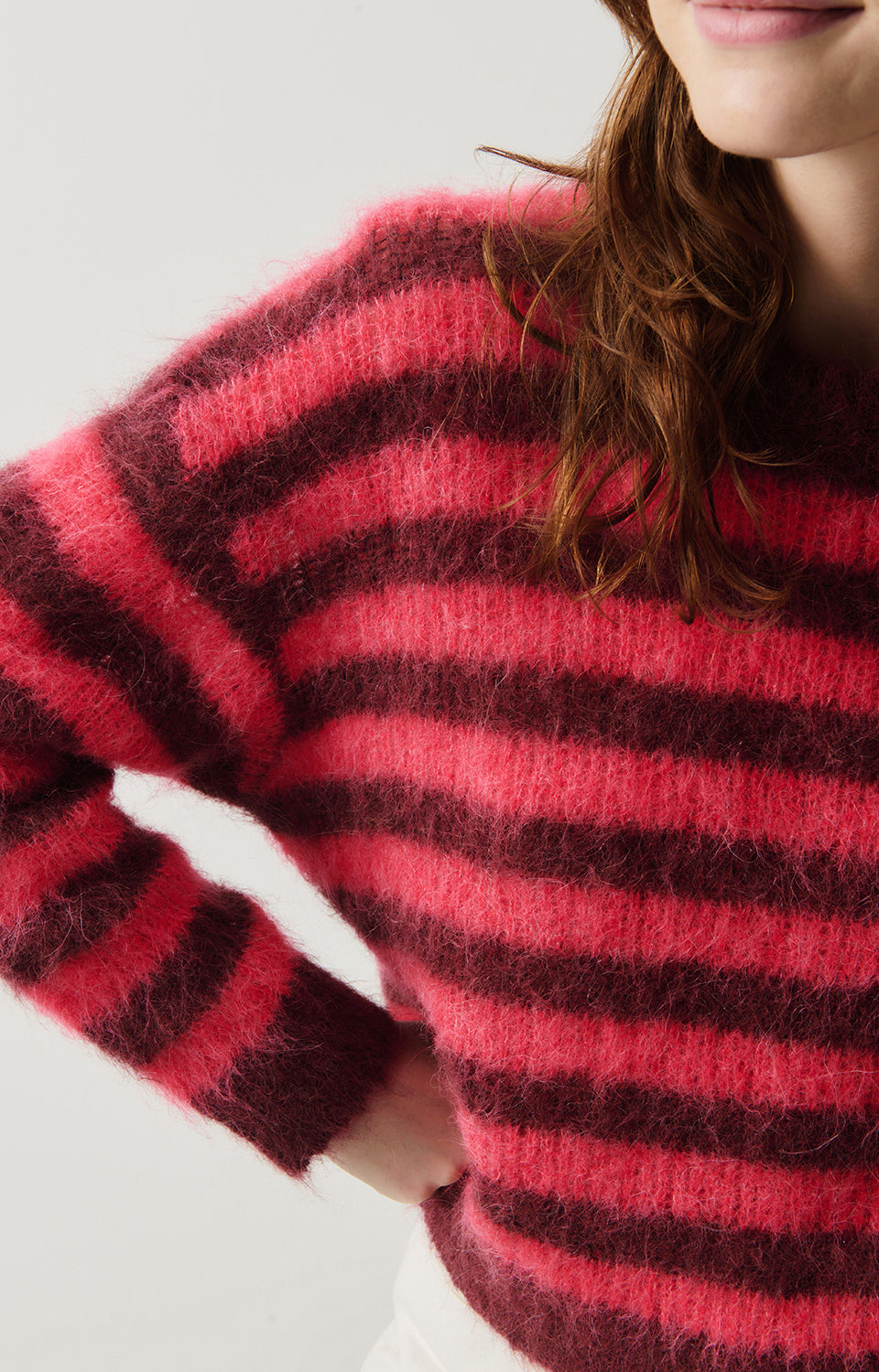 Women Pink Stripes Alpaga Sweater