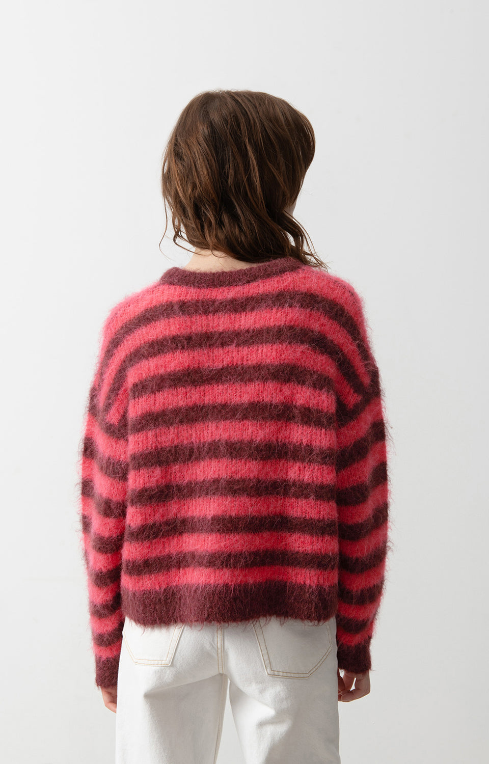 Women Pink Stripes Alpaga Sweater