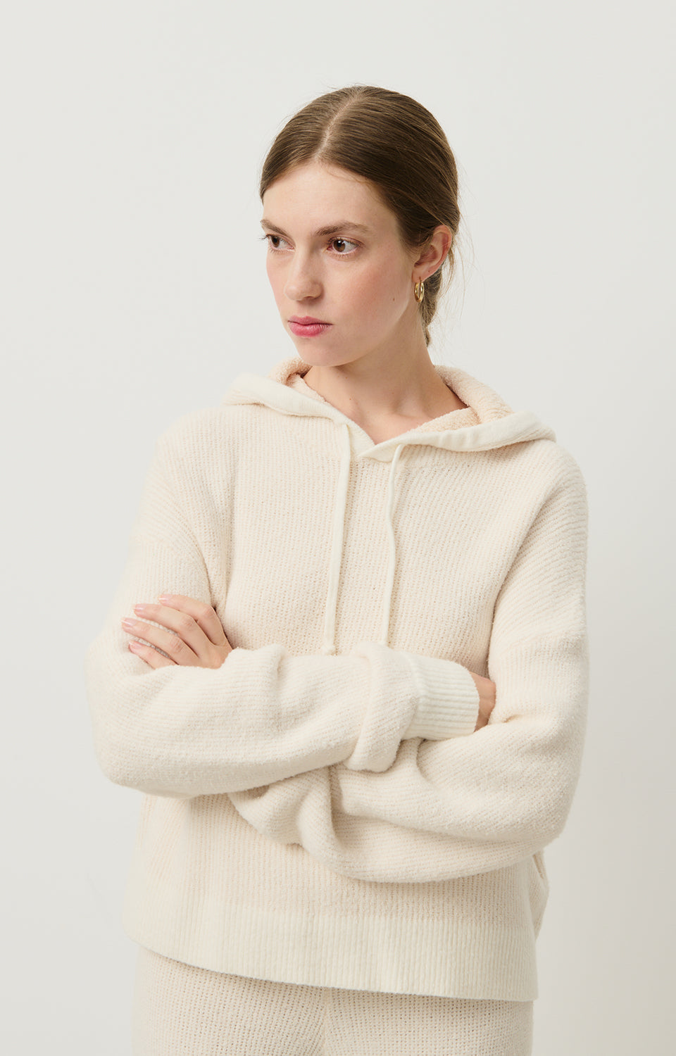 Women White Hooded Cotton Sweater