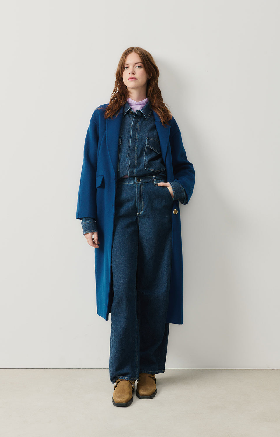 Women Blue Wool Coat