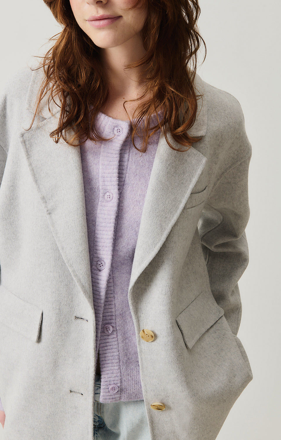 Women Light Grey Wool Coat