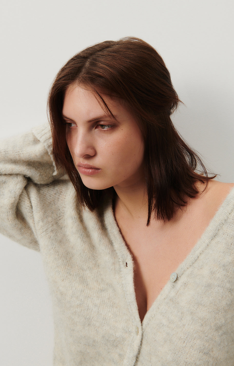 Women Beige Grey Knit Cardigan