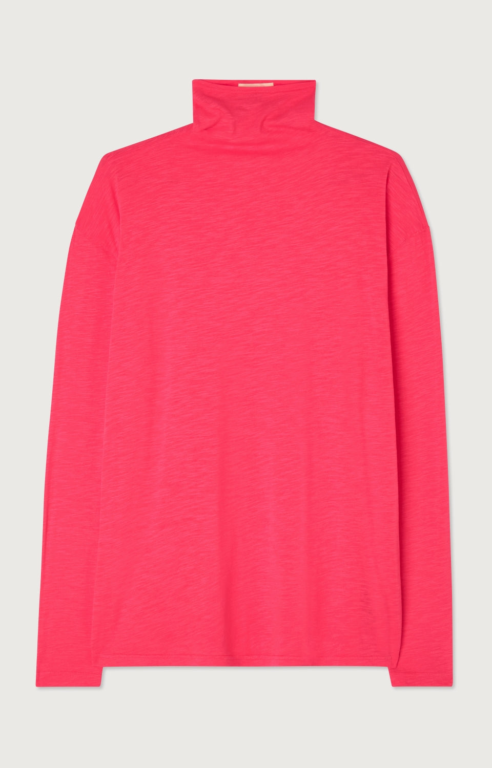 Women Bright Pink Cotton High Neck T-Shirt