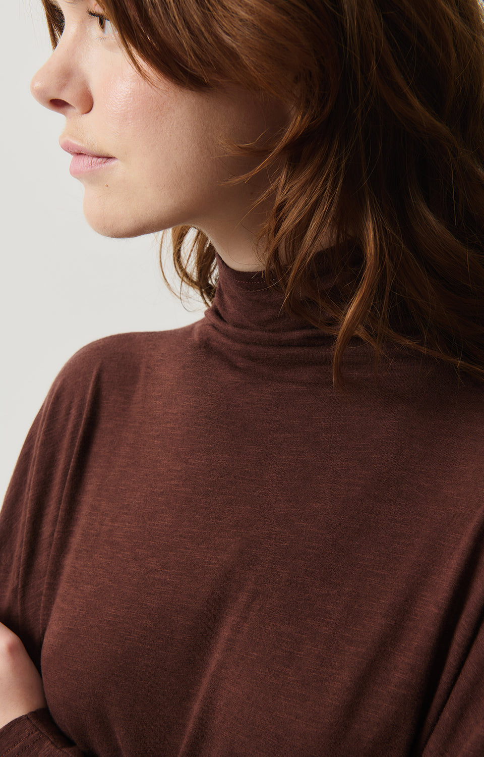 Women Brown Cotton High Neck T-Shirt