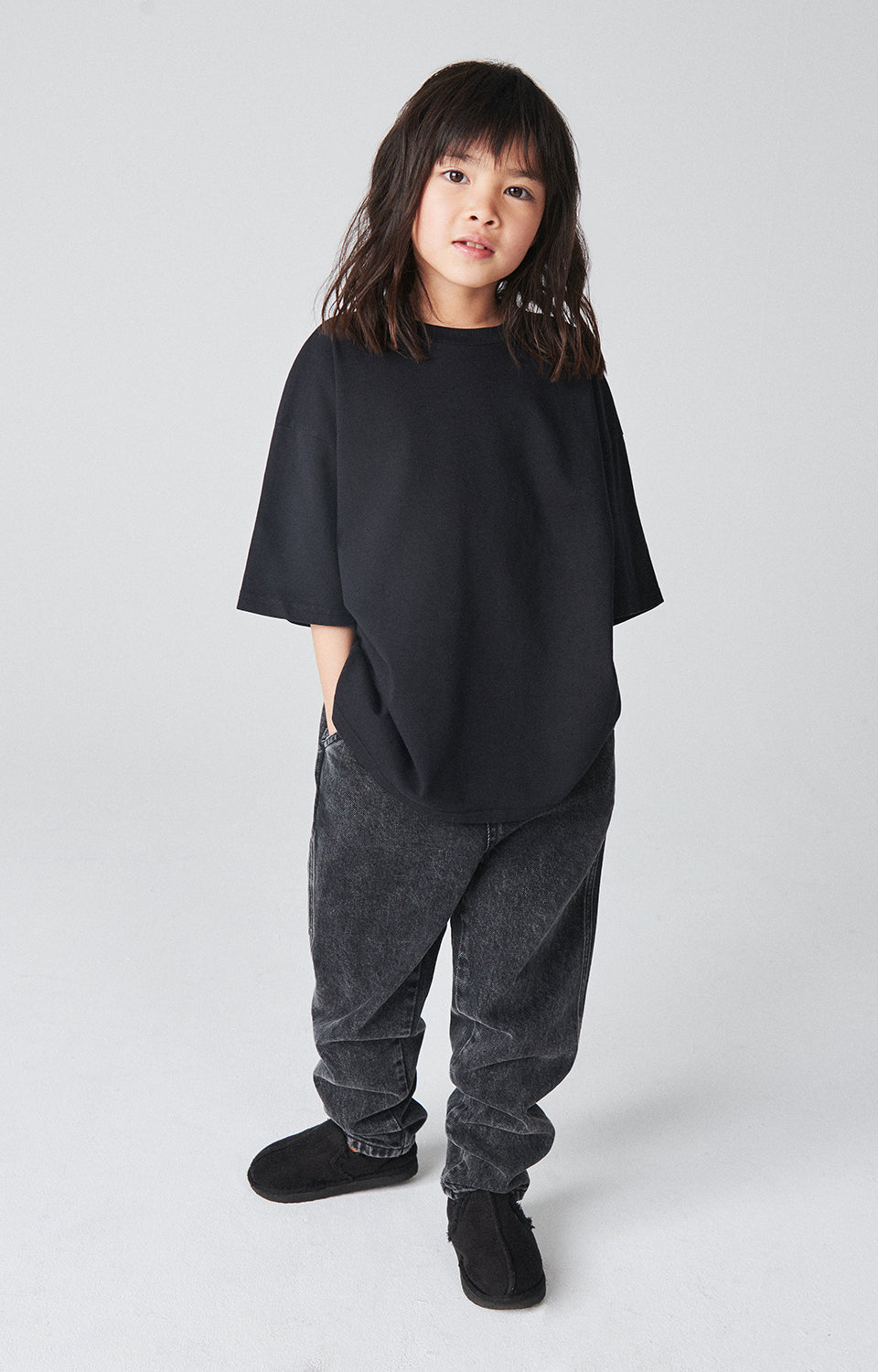 Boys & Girls Black Cotton T-Shirt