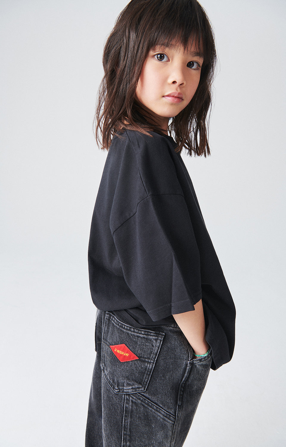 Boys & Girls Black Cotton T-Shirt