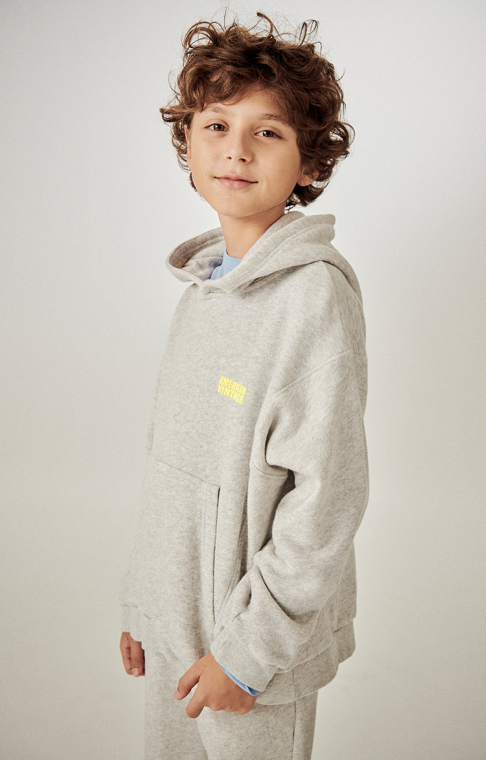 Boys & Girls Light Grey Hooded Cotton Sweatshirt