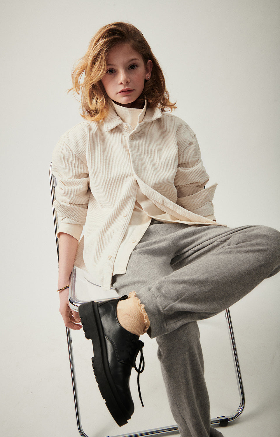 Boys & Girls White Corduroy Shirt