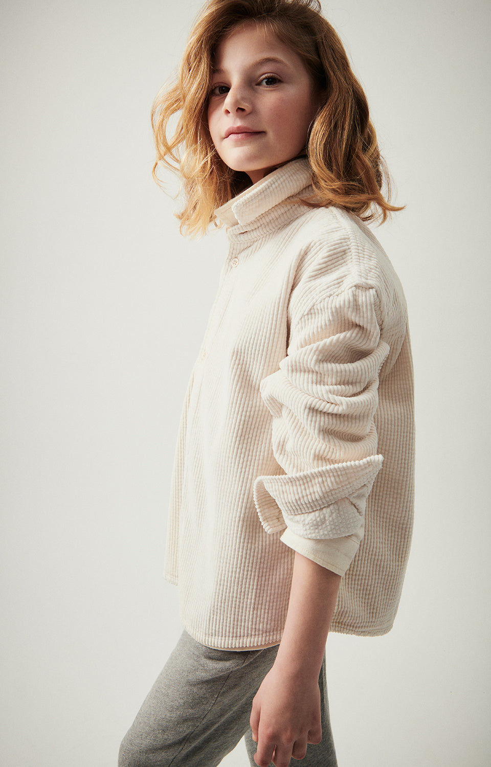 Boys & Girls White Corduroy Shirt