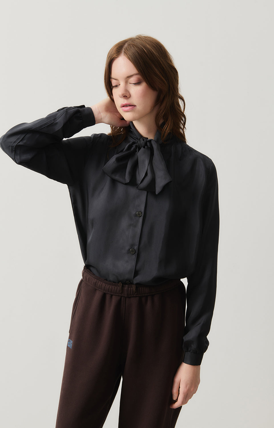 Women Charcoal Bow Shirt