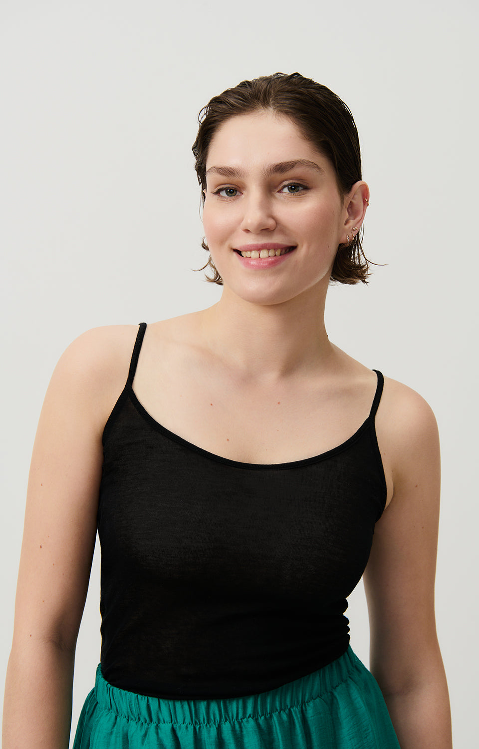 Women Black Strap Cotton Vest