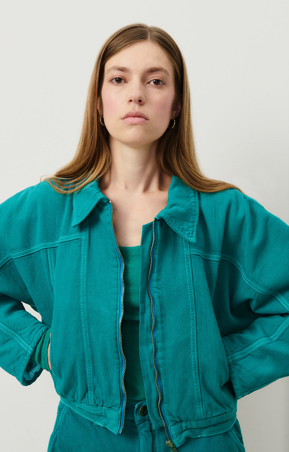 Women Green Cotton Jacket