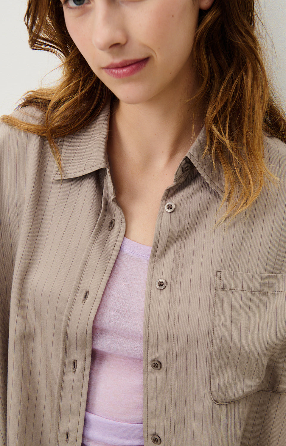 Women Beige Grey Stripes Shirt