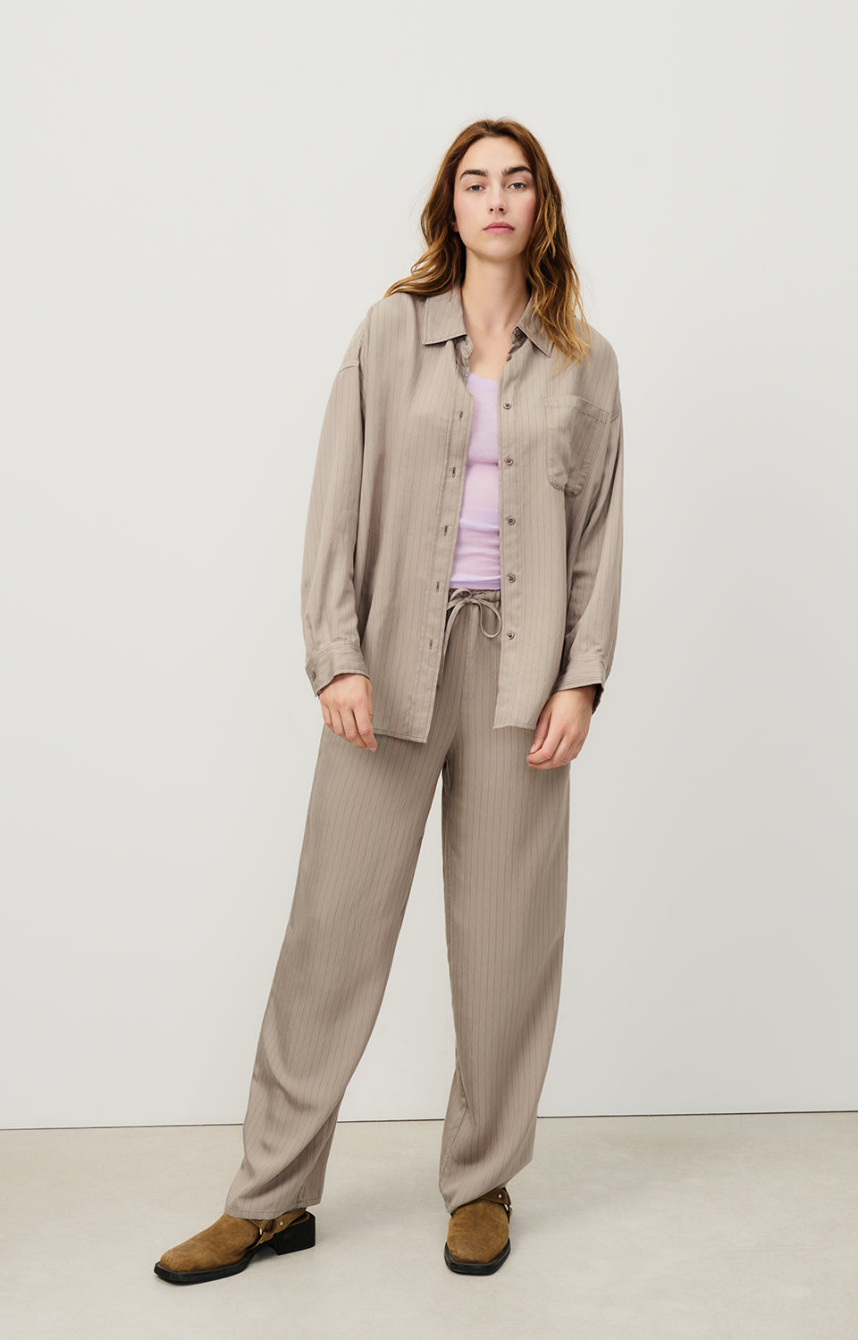 Women Beige Stripes Trousers