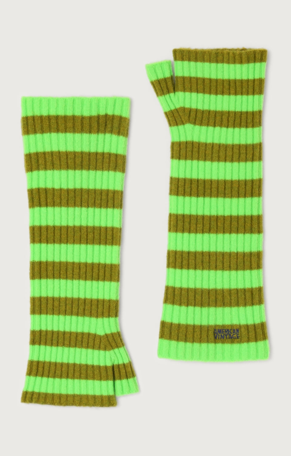 Women Green Stripes Wool Gloves