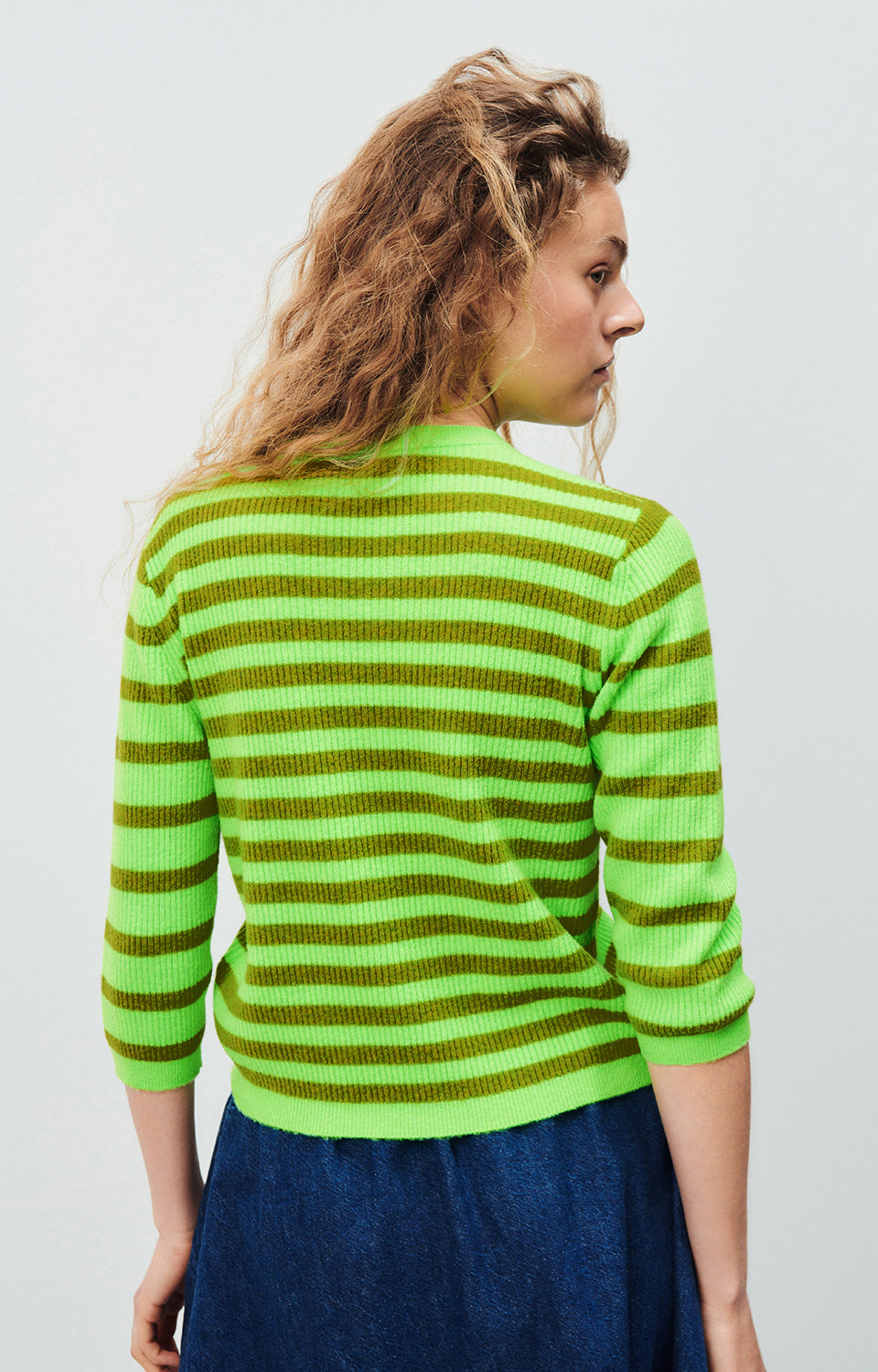 Women Green Stripes Knit Sweater