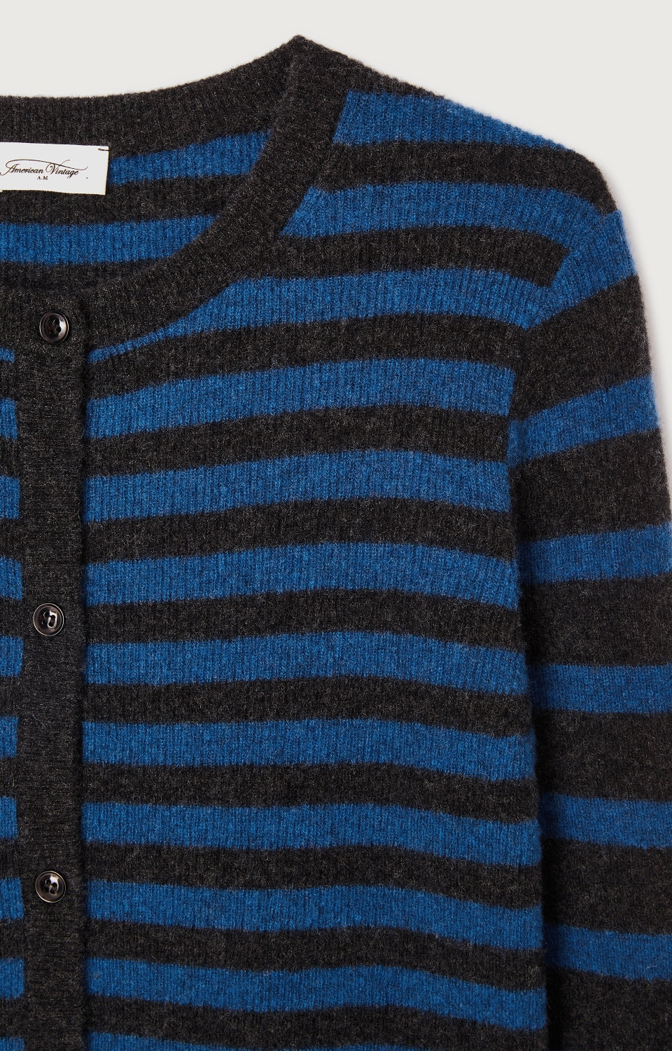 Women Blue Stripes Wool Cardigan