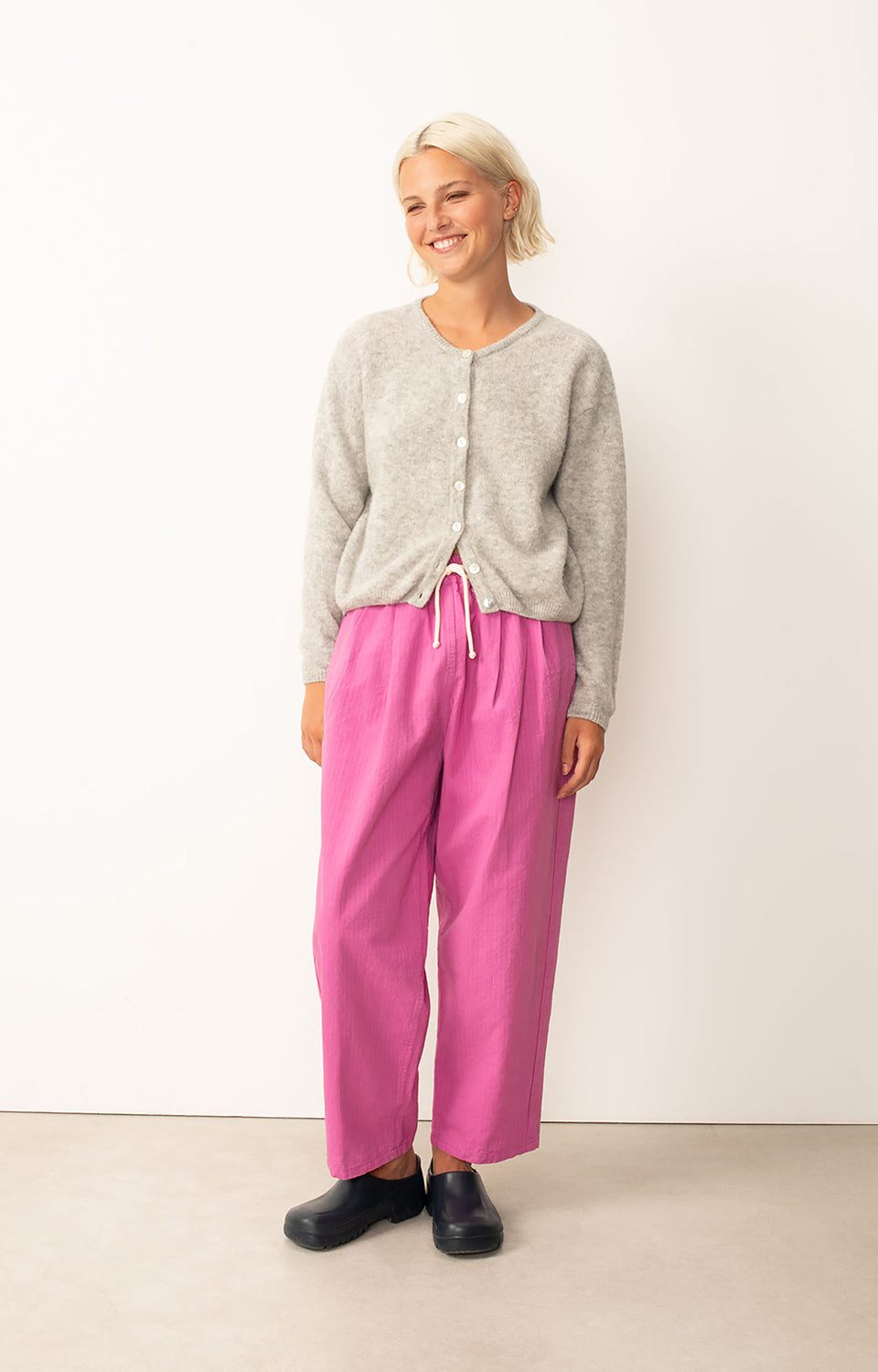 Women Pink Stripes Cotton Trousers