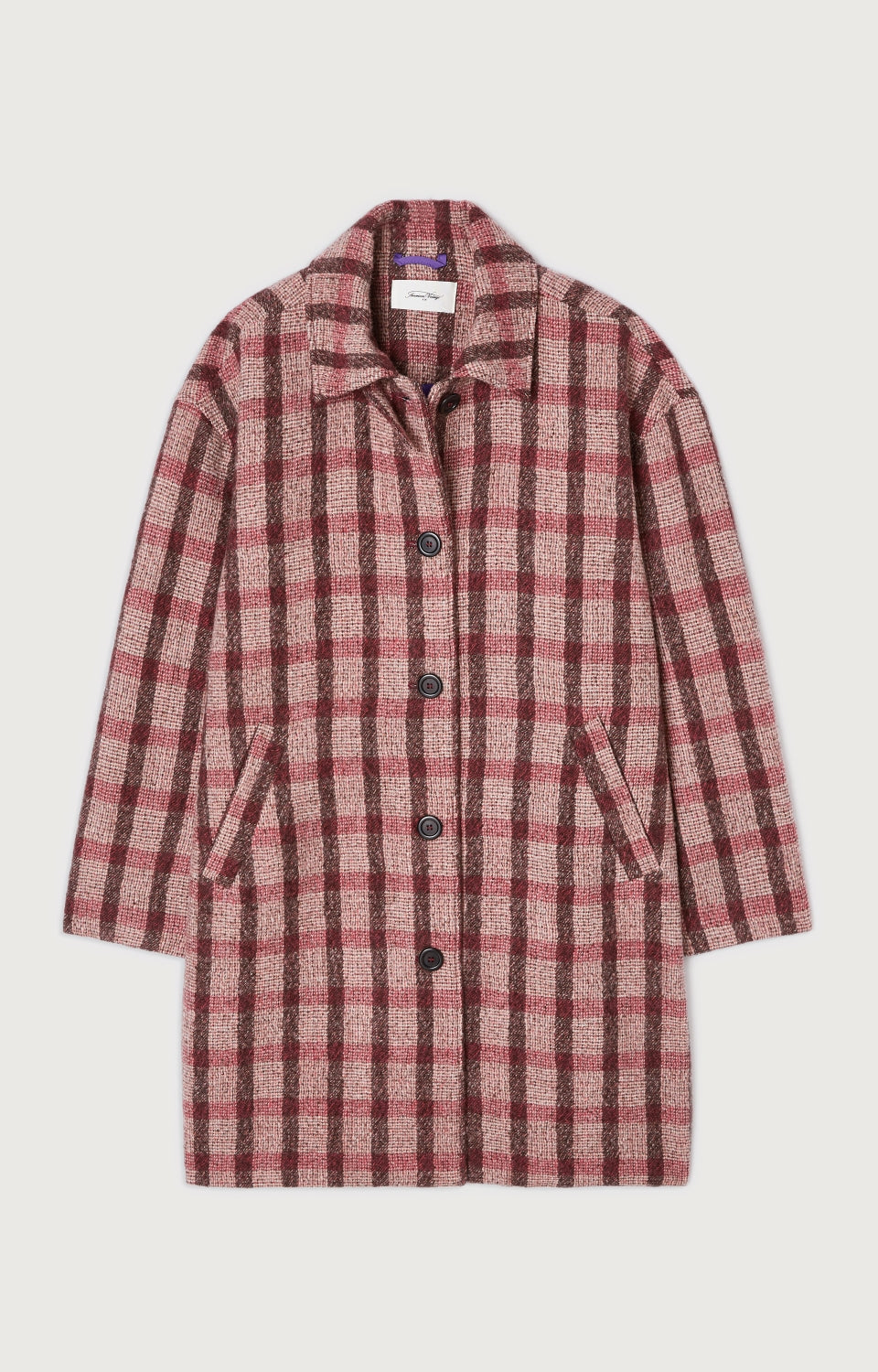 Women Pink Check Wool Coat