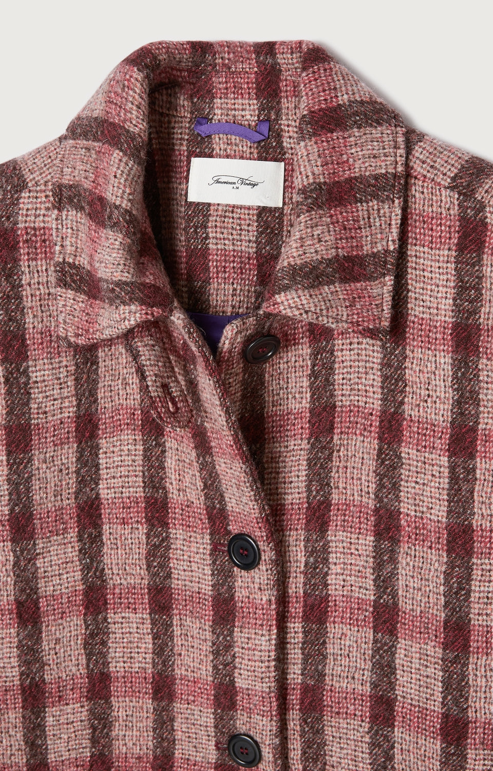 Women Pink Check Wool Coat