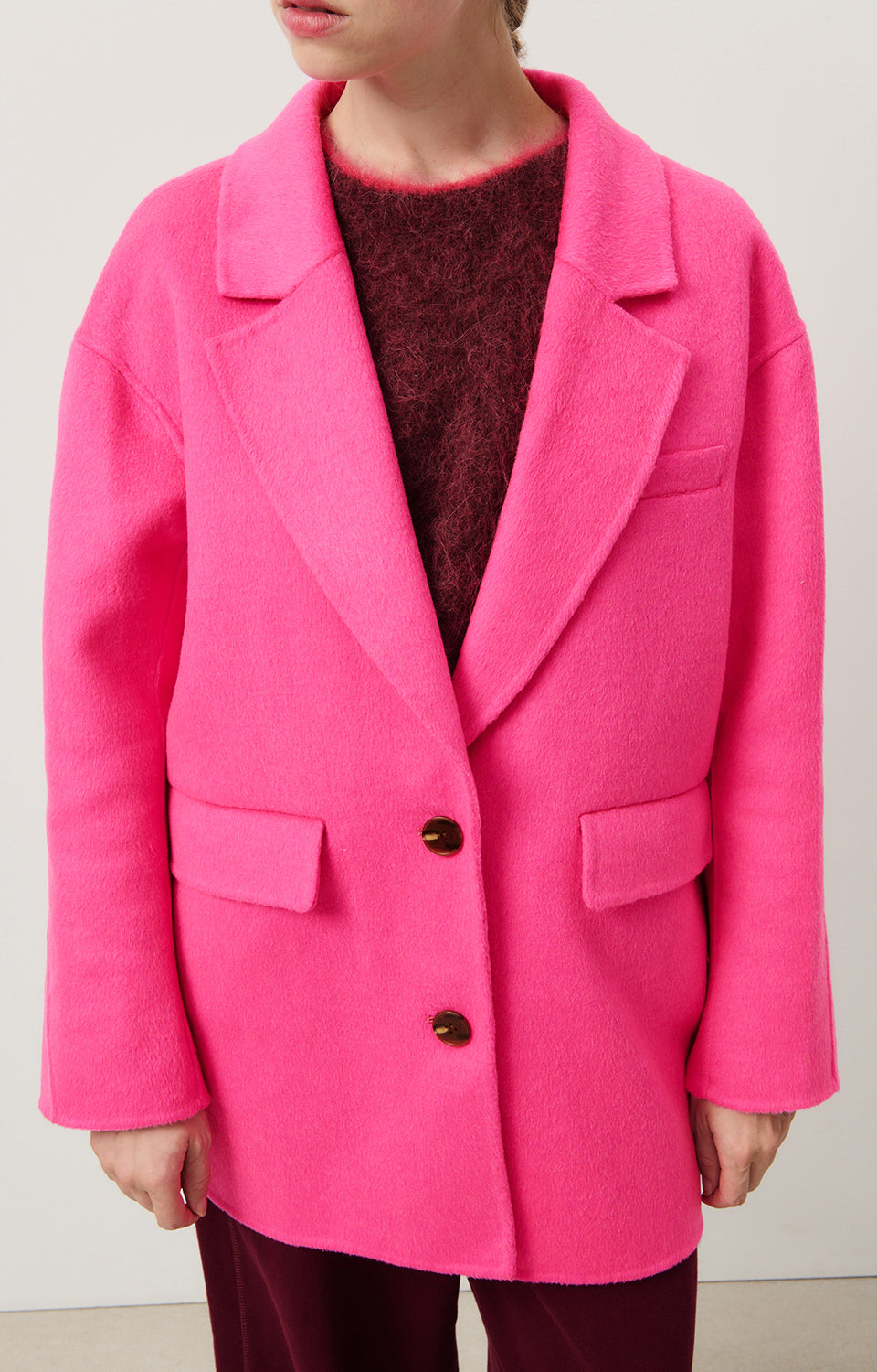 Women Fuchsia Wool Coat