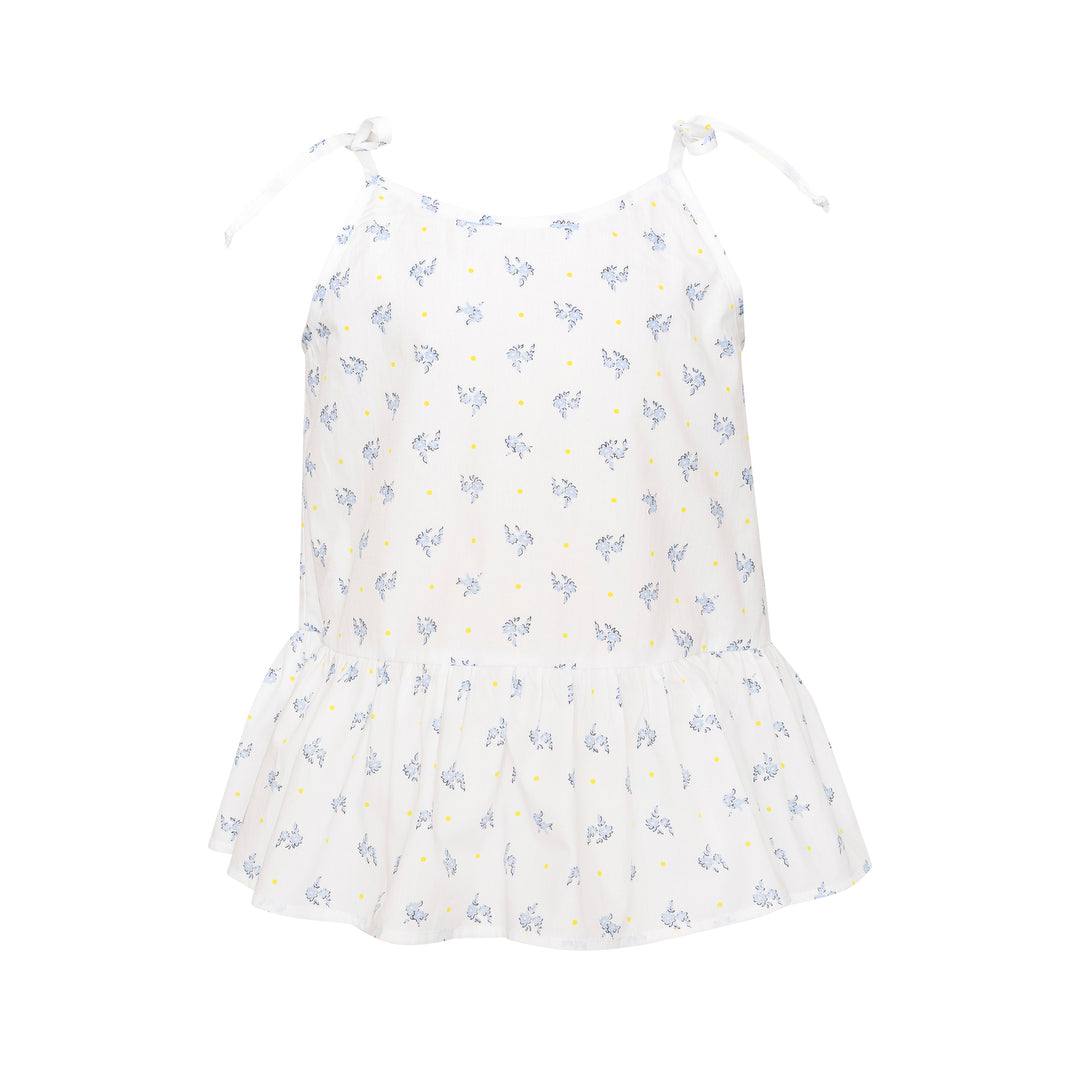 Girls White Floral Cotton Strap Top