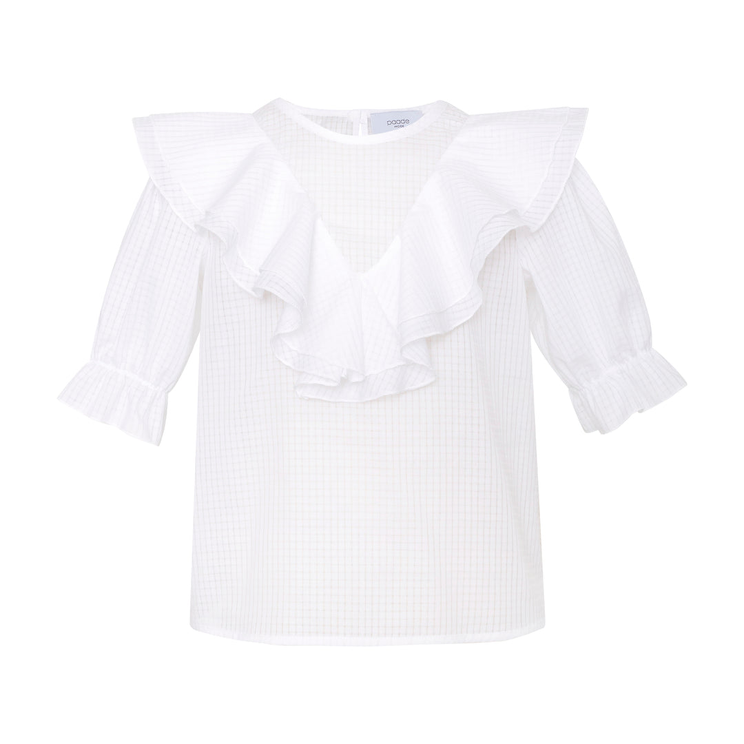 Girls White Ruffled Cotton Top