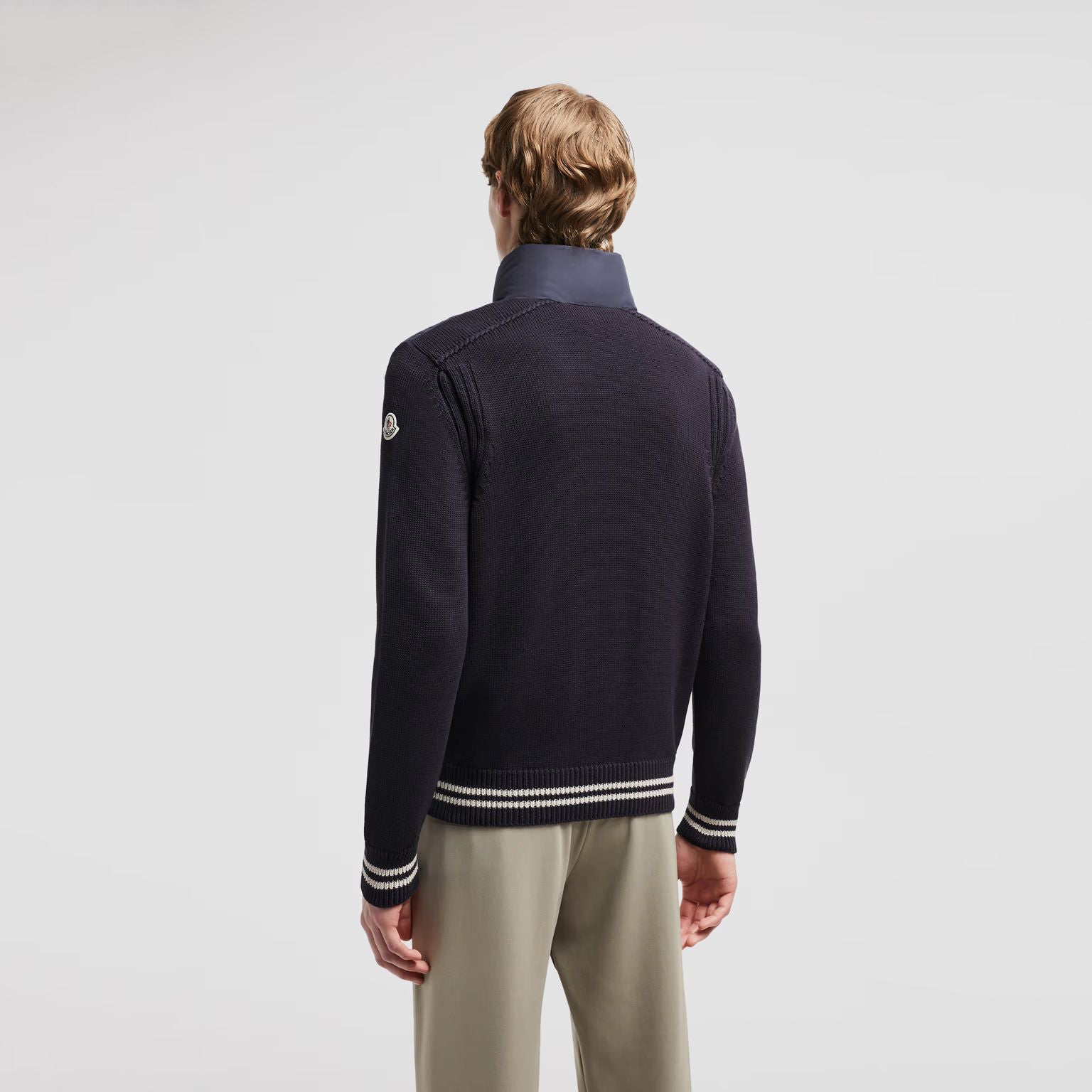 Men Navy Padded Down Zip-Up Top