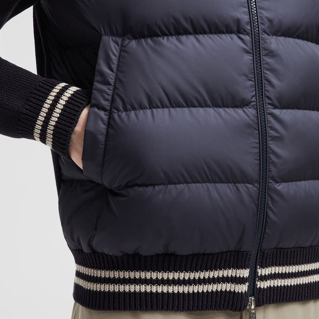 Men Navy Padded Down Zip-Up Top