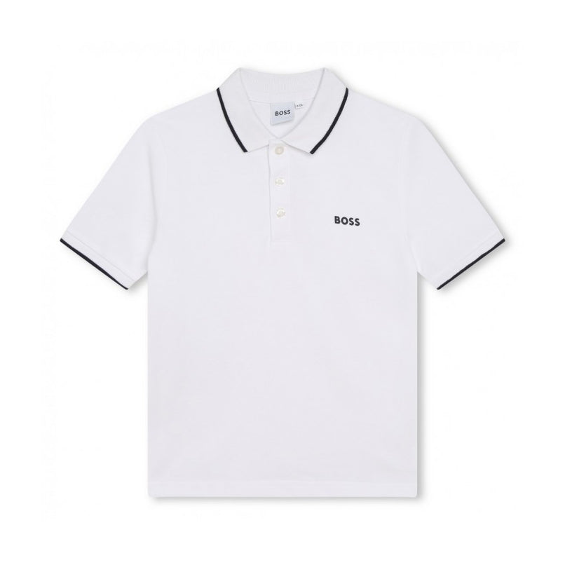 Boys White Cotton Polo Shirt