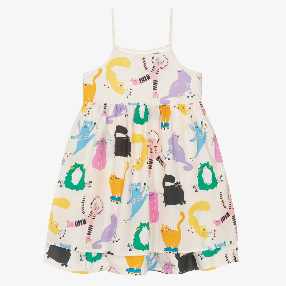 Girls Multicolor Cats Cotton Dress