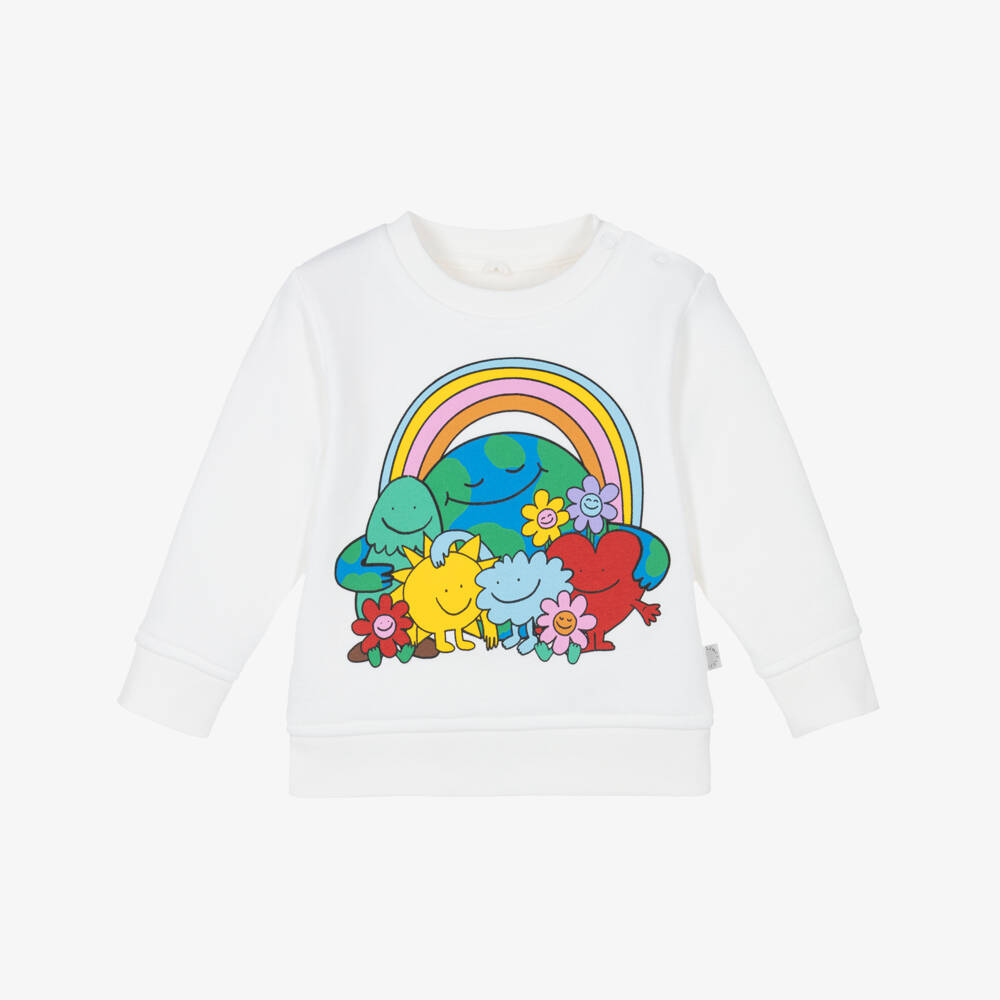 Baby Girls White Printed Cotton Sweatshirt