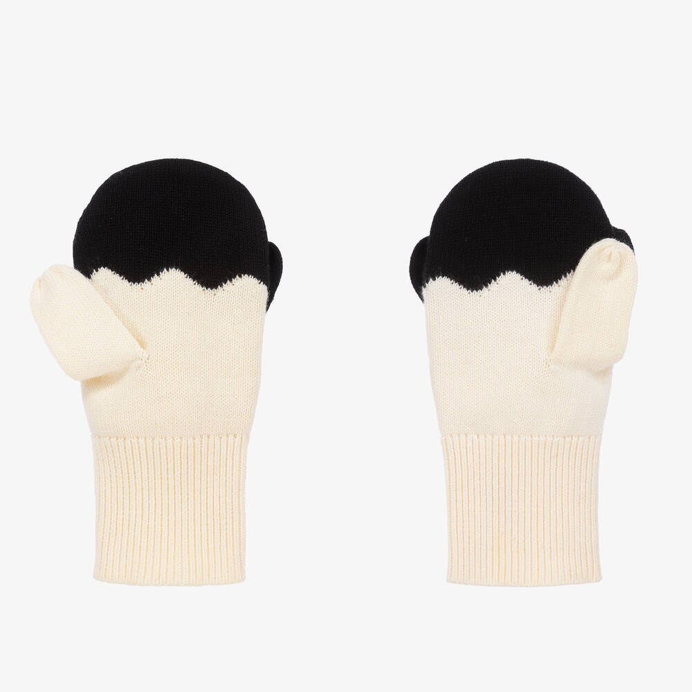 Boys & Girls White & Black Knitted Sheep Mittens