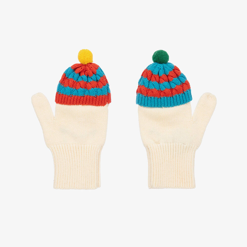 Boys & Girls White Knitted Snowman Cotton Gloves