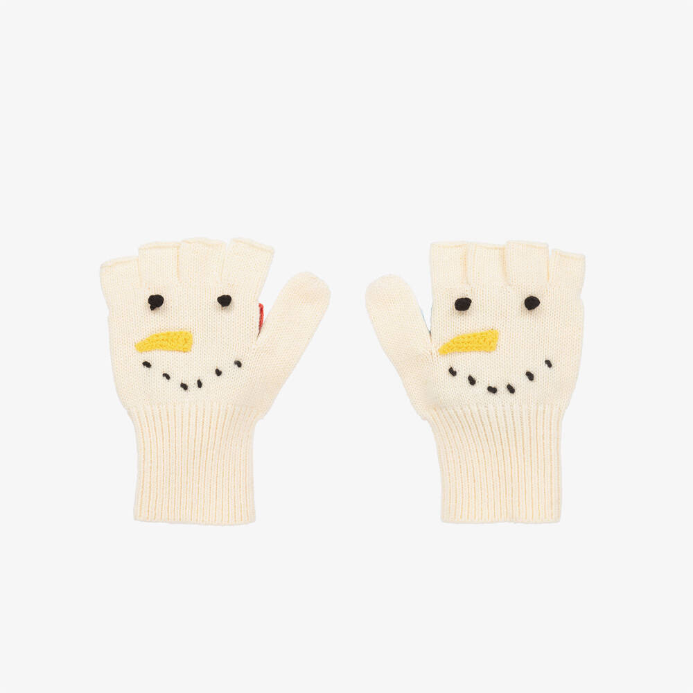 Boys & Girls White Knitted Snowman Cotton Gloves