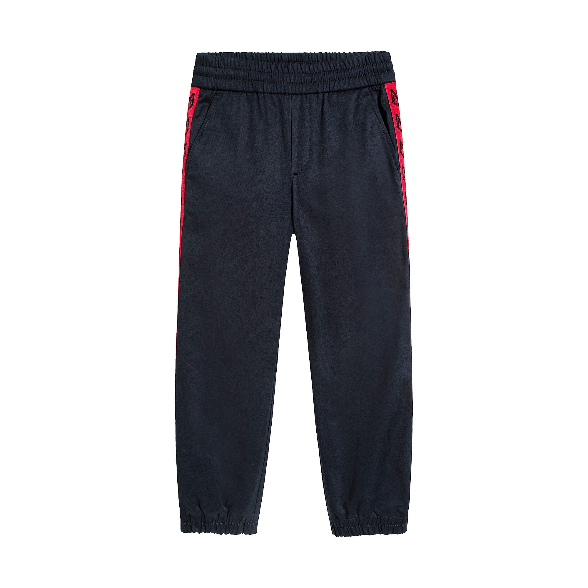 Boys Navy Blue Logo Cotton Trousers