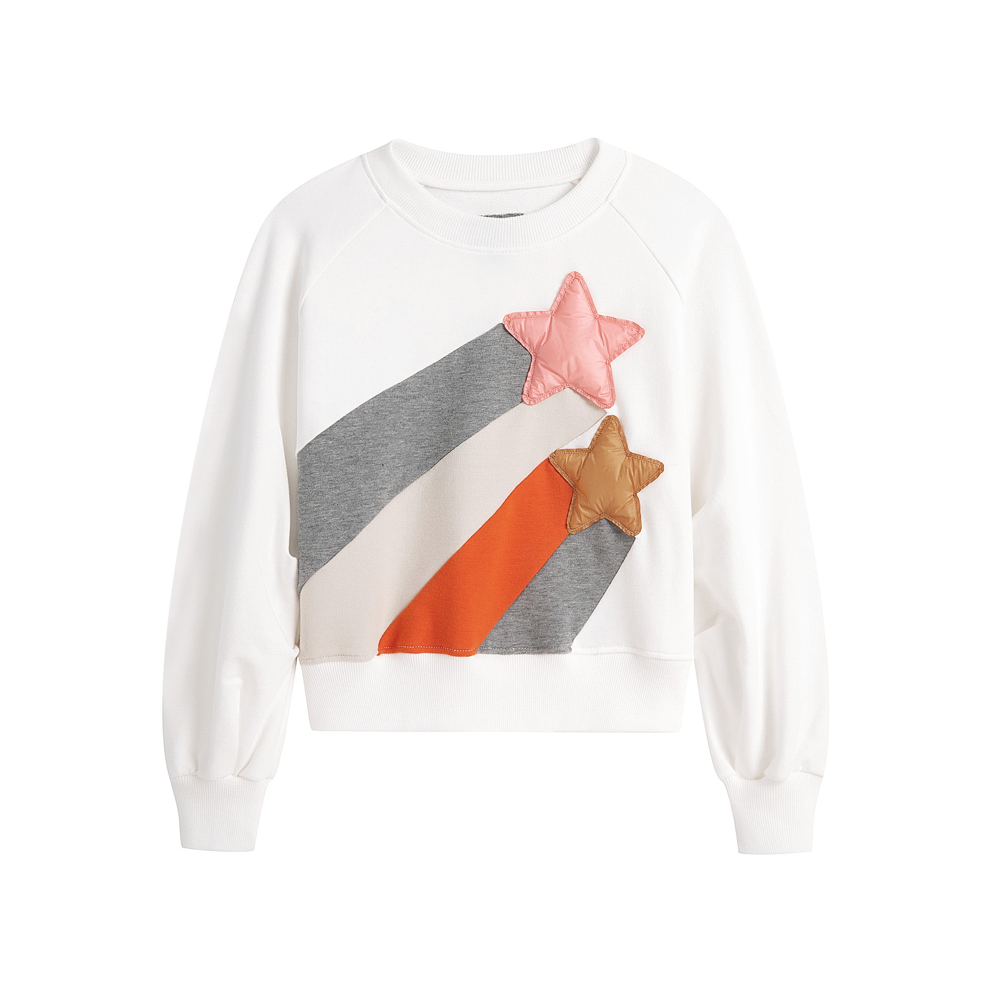 Girls White Star Cotton Sweatshirt