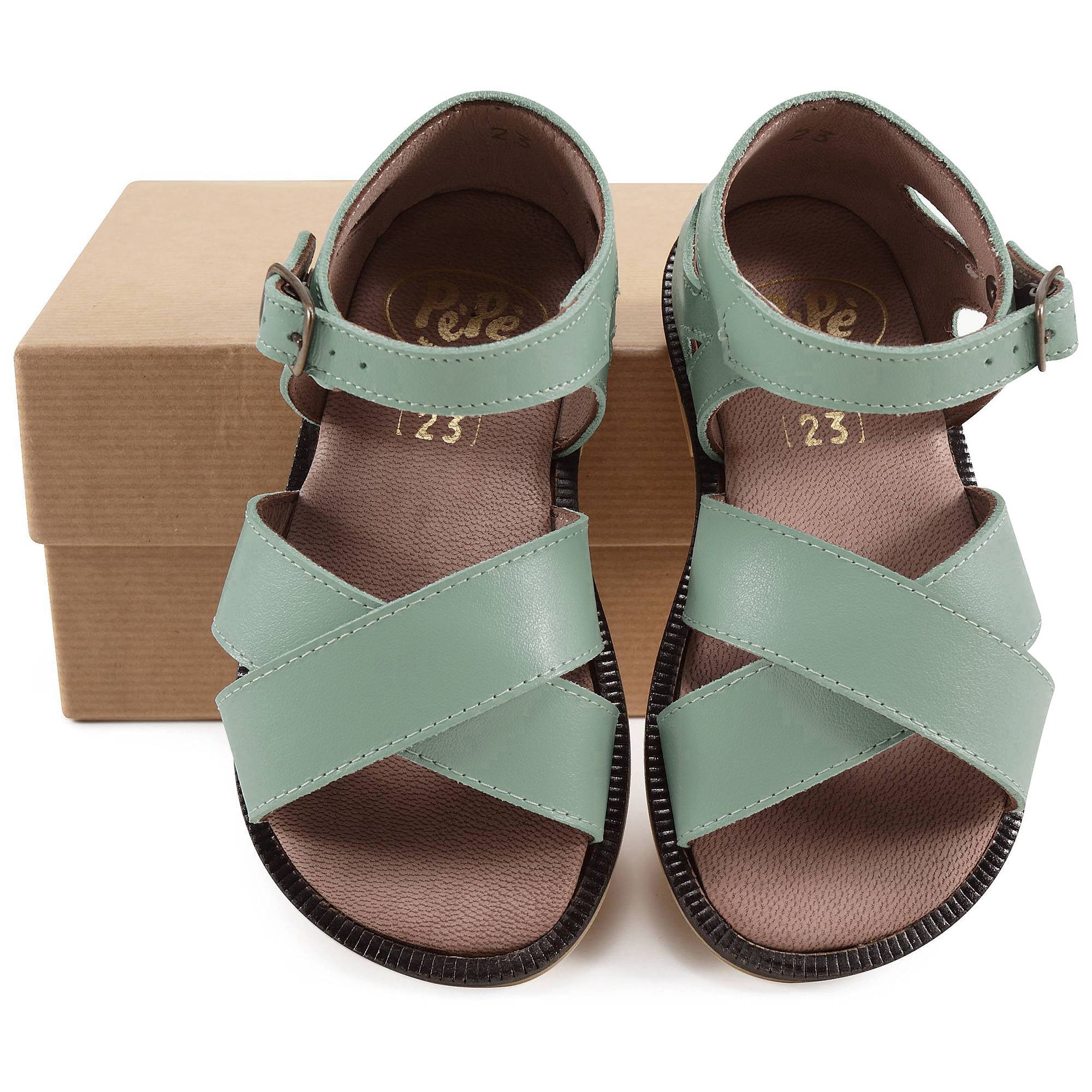 Girls Light Green Leather Sandals