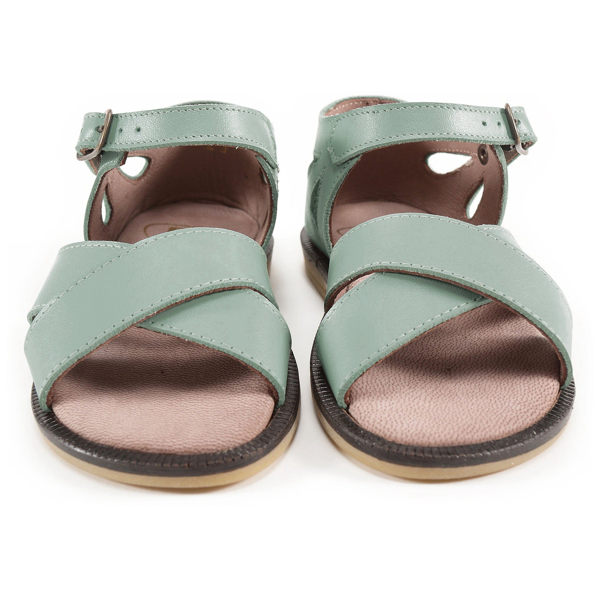 Girls Light Green Leather Sandals