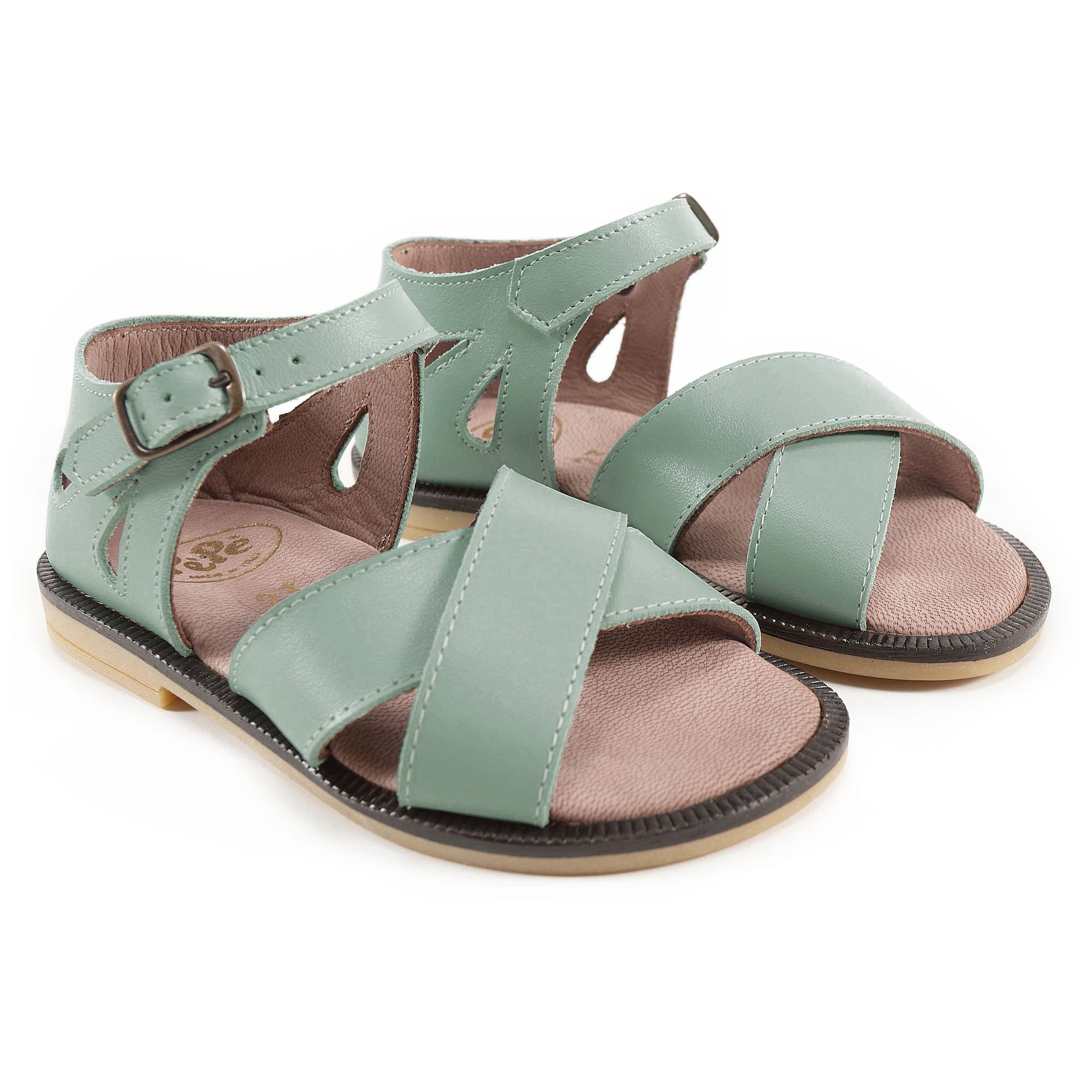 Girls Light Green Leather Sandals