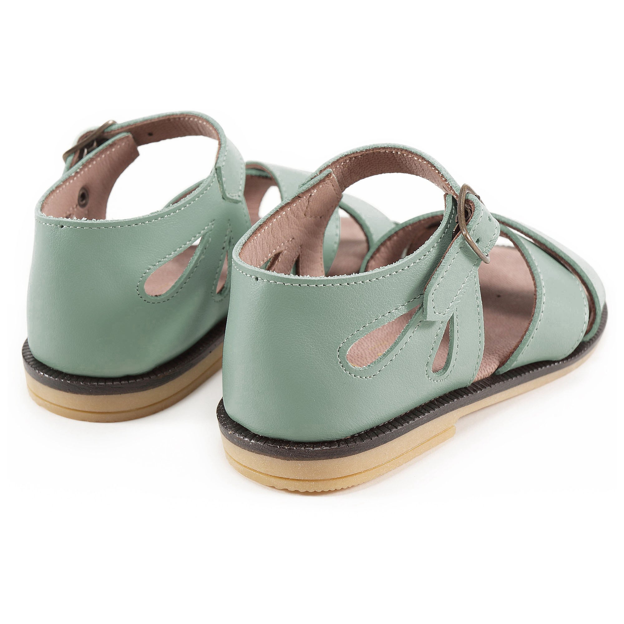 Girls Light Green Leather Sandals