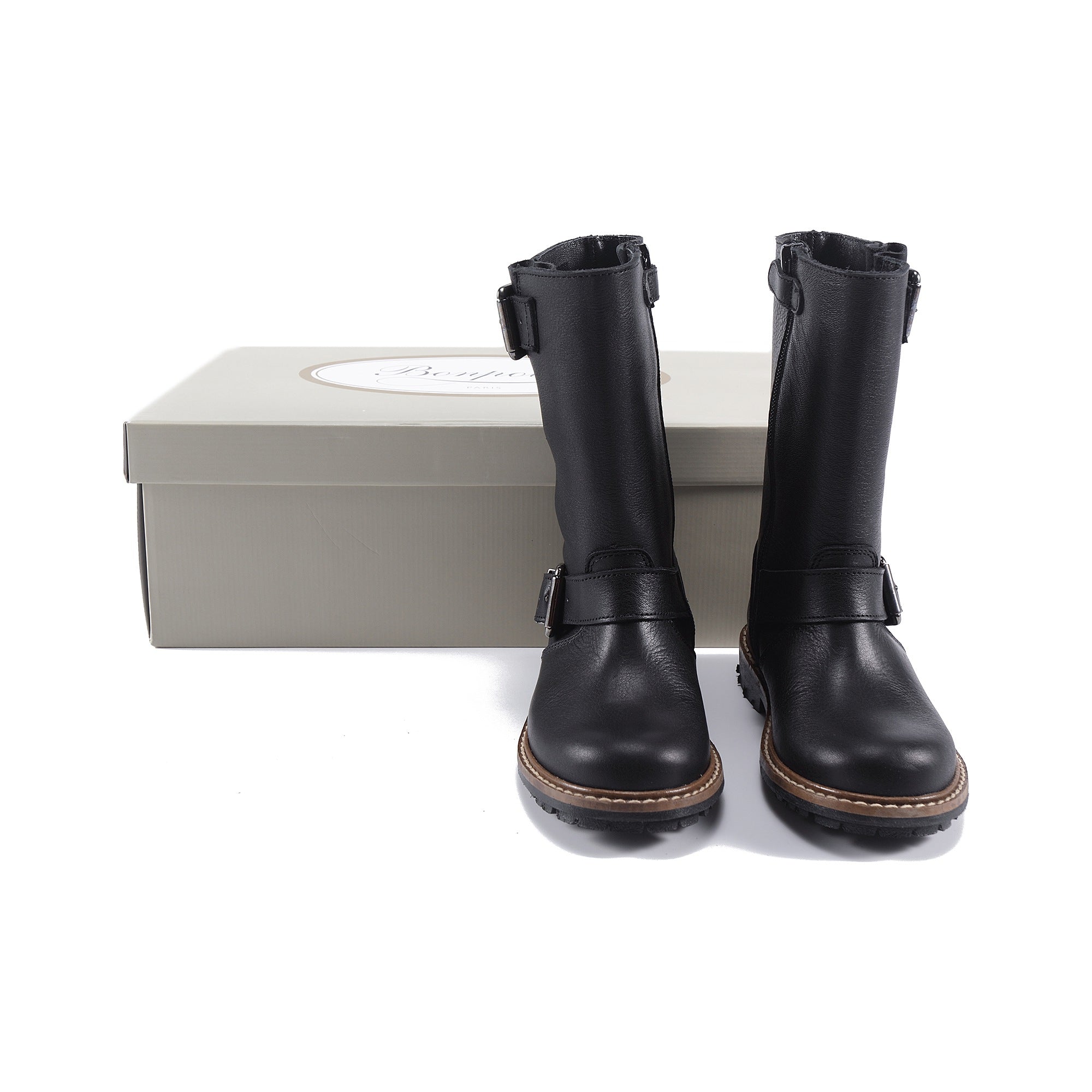 Boys & Girls Black Calf Skin Boots