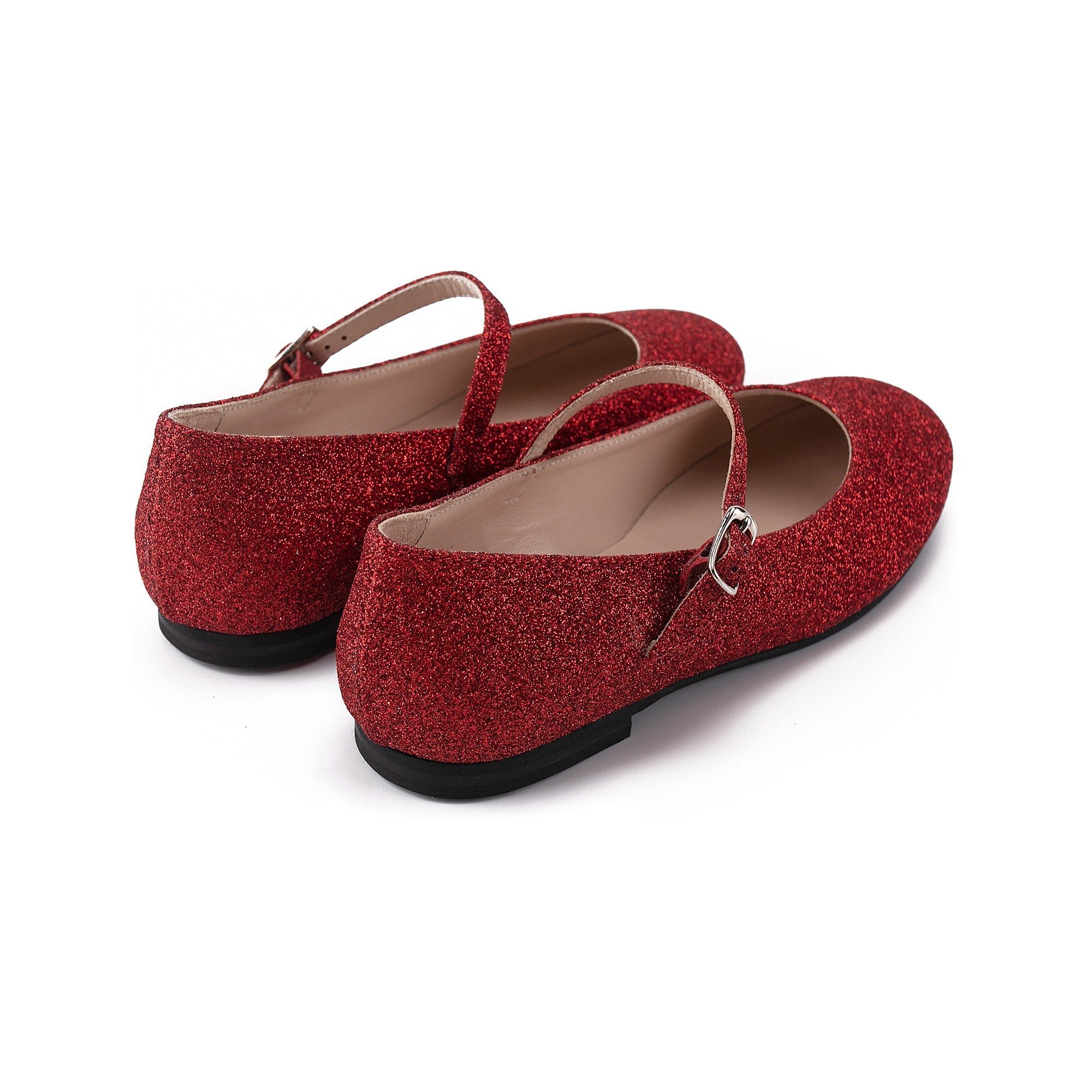 Girls Red Glitter Flat Shoes