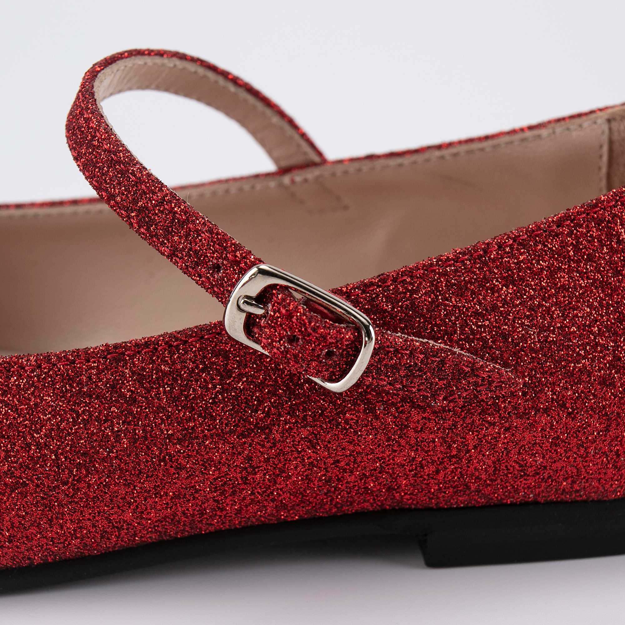 Girls Red Glitter Flat Shoes