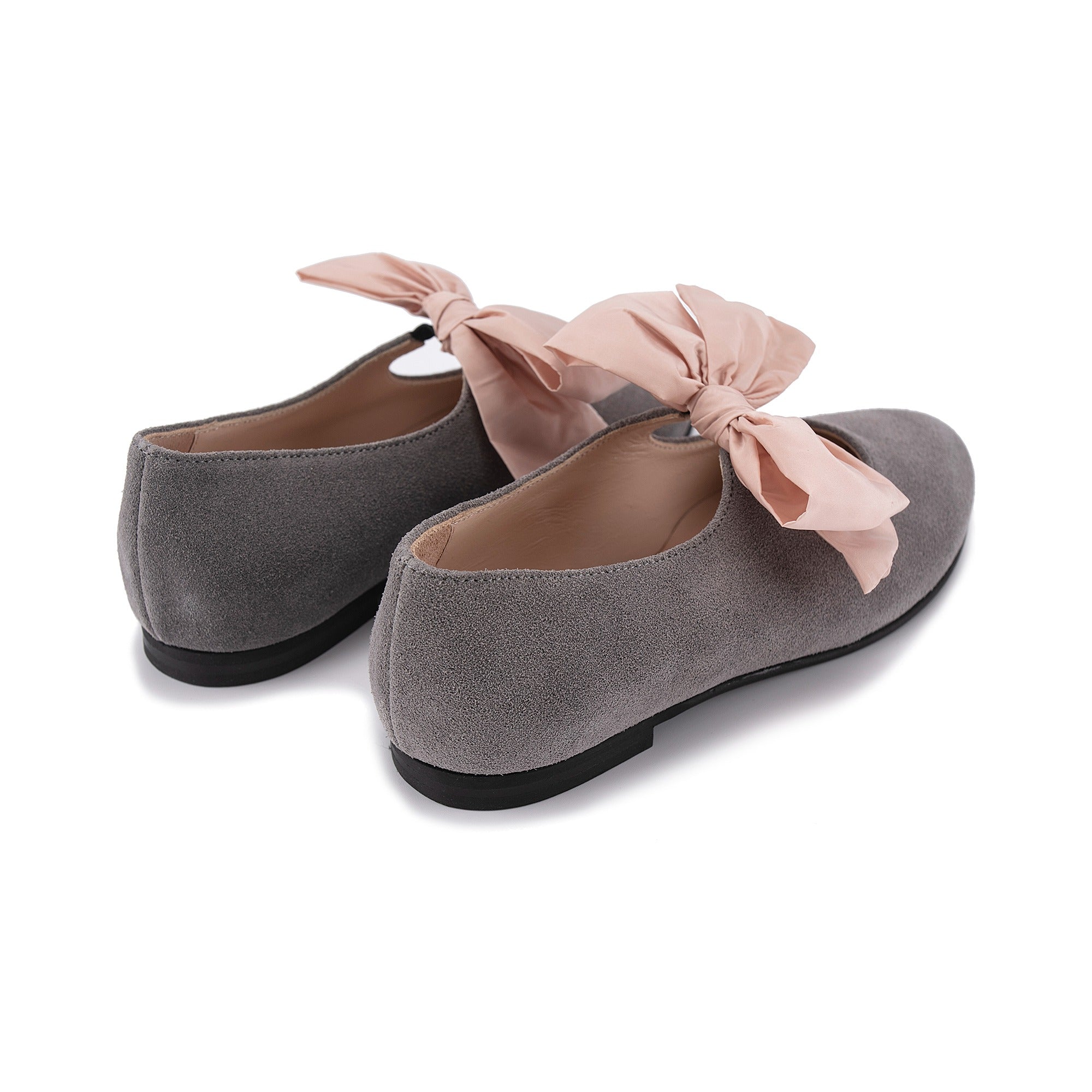 Girls Grey Bow-knot Flat Shoes