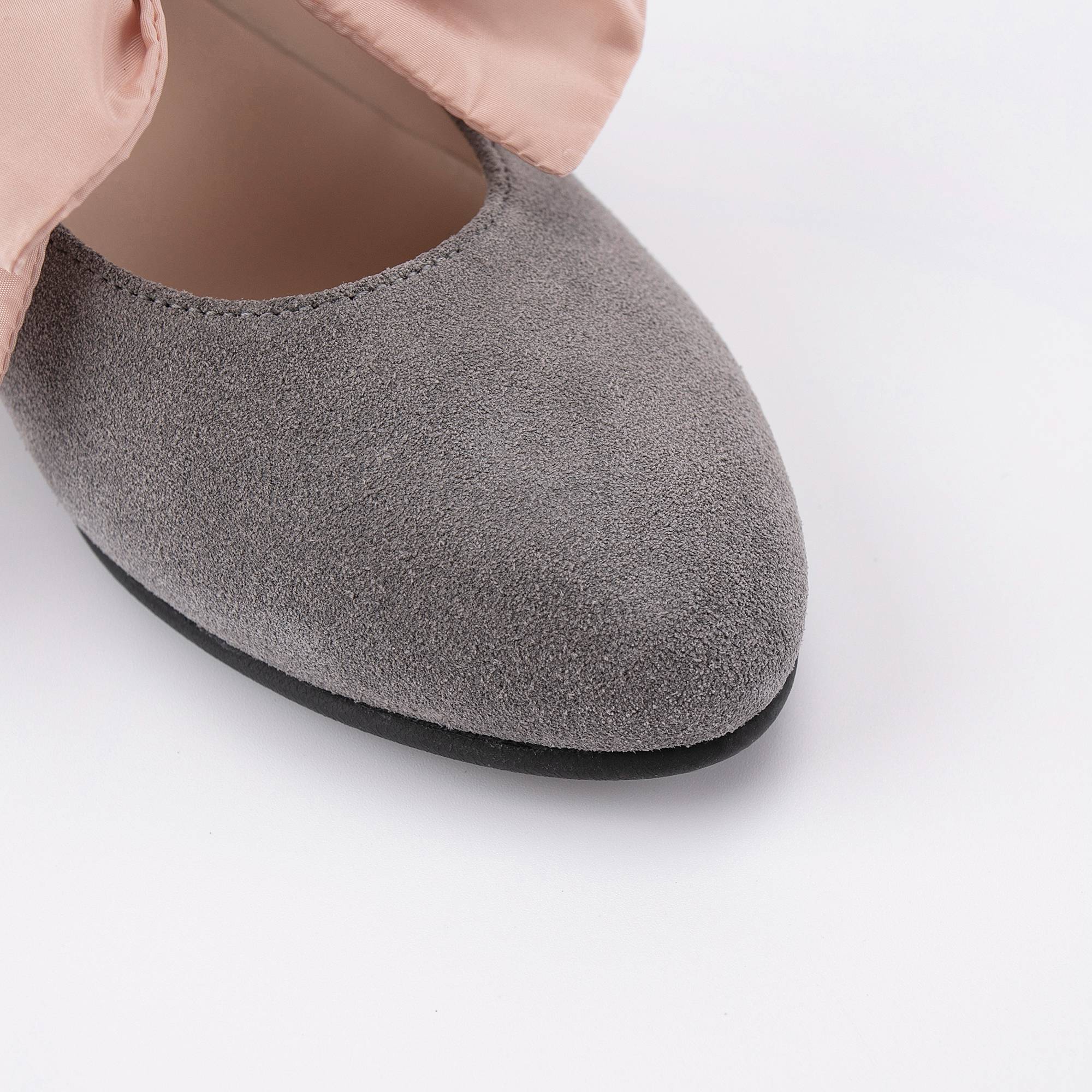 Girls Grey Bow-knot Flat Shoes