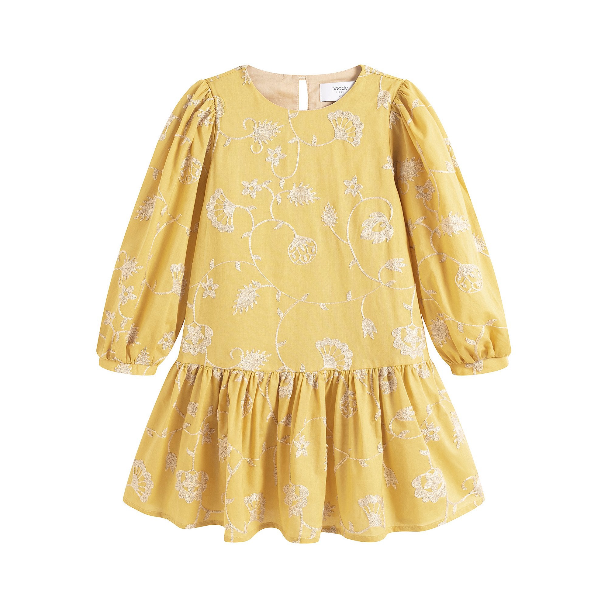 Girls Yellow Embroidered Cotton Dress