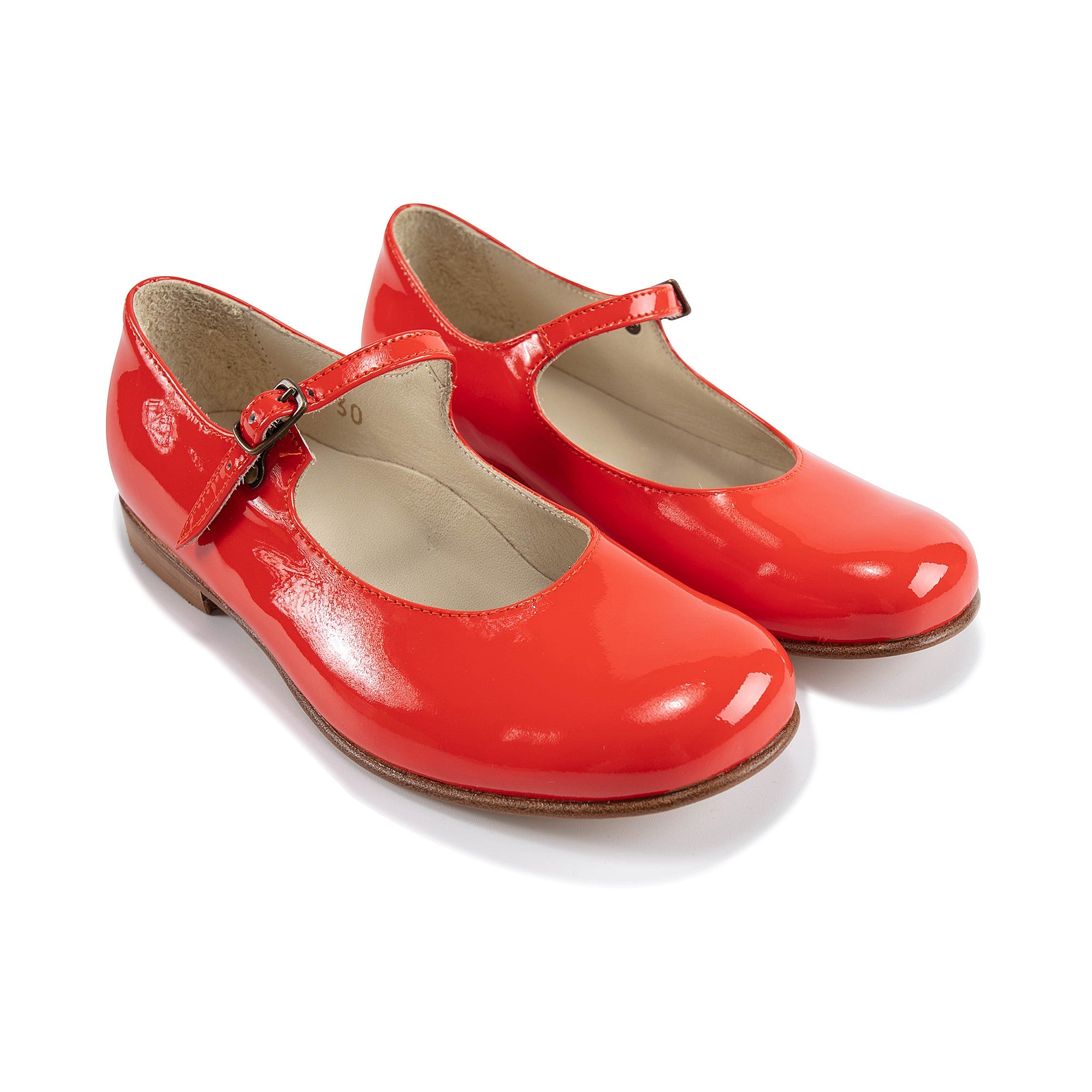 Girls Bright Red Leather Shoes