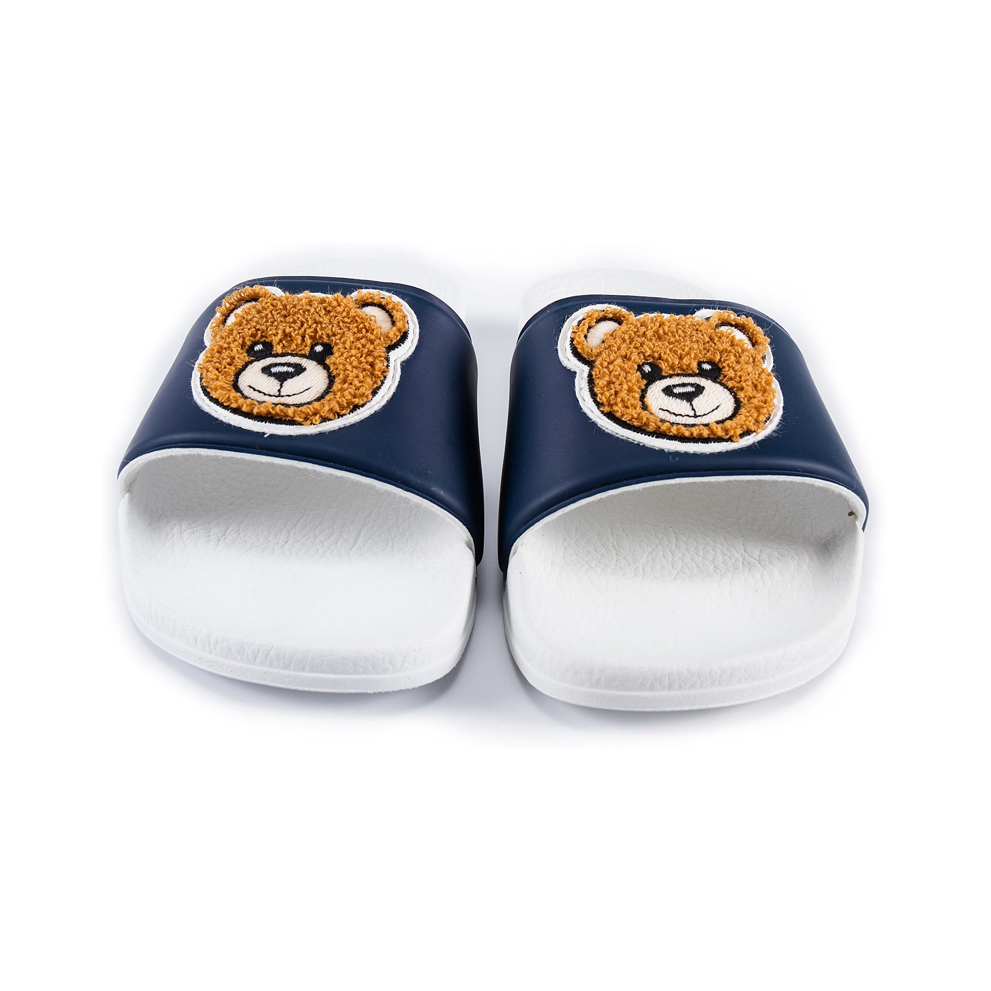 Boys Blue Patch Teddy Slides