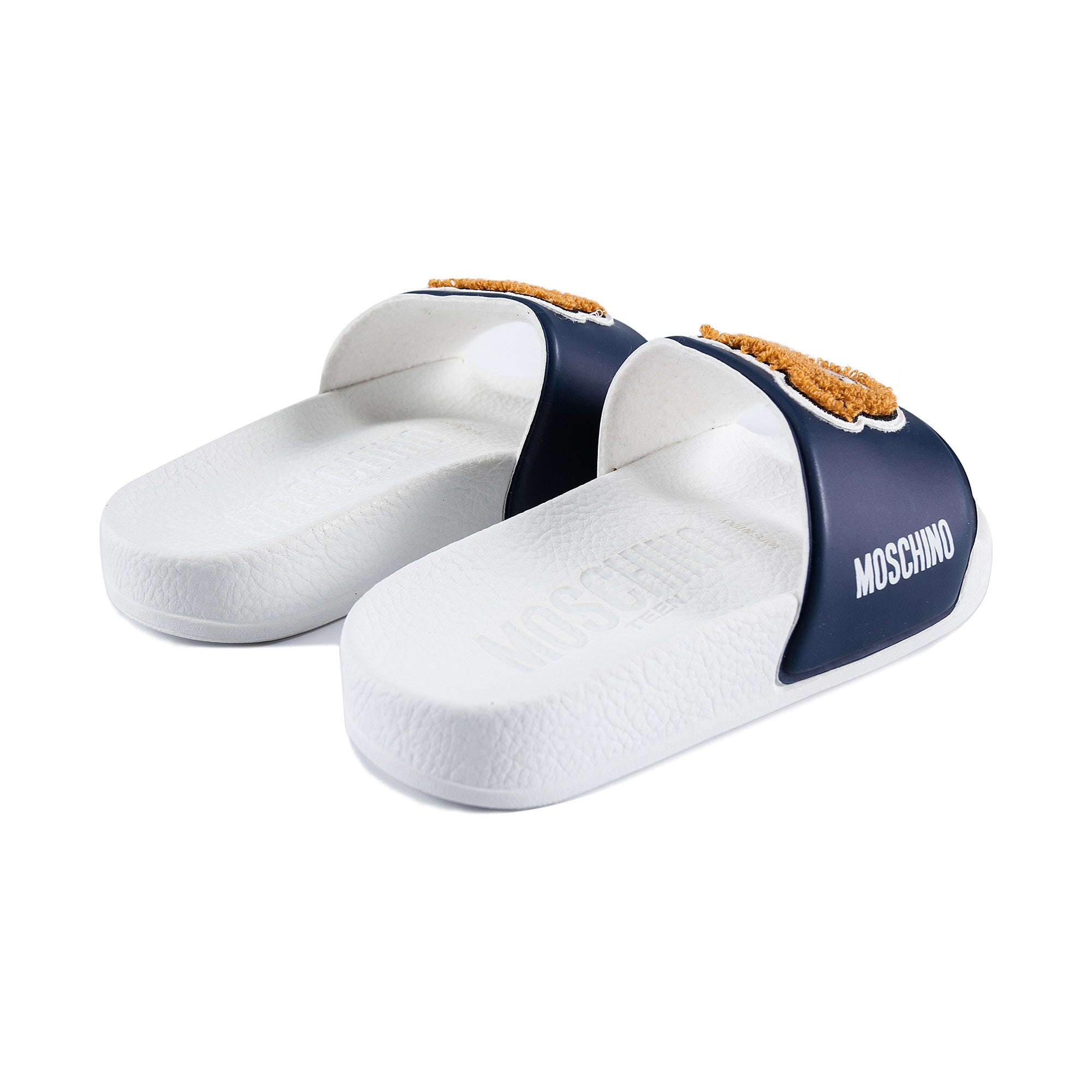 Boys Blue Patch Teddy Slides